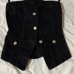 Zara Black Denim Top with Silver Buttons